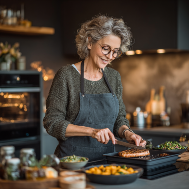 Старша жінка готує здорову їжу